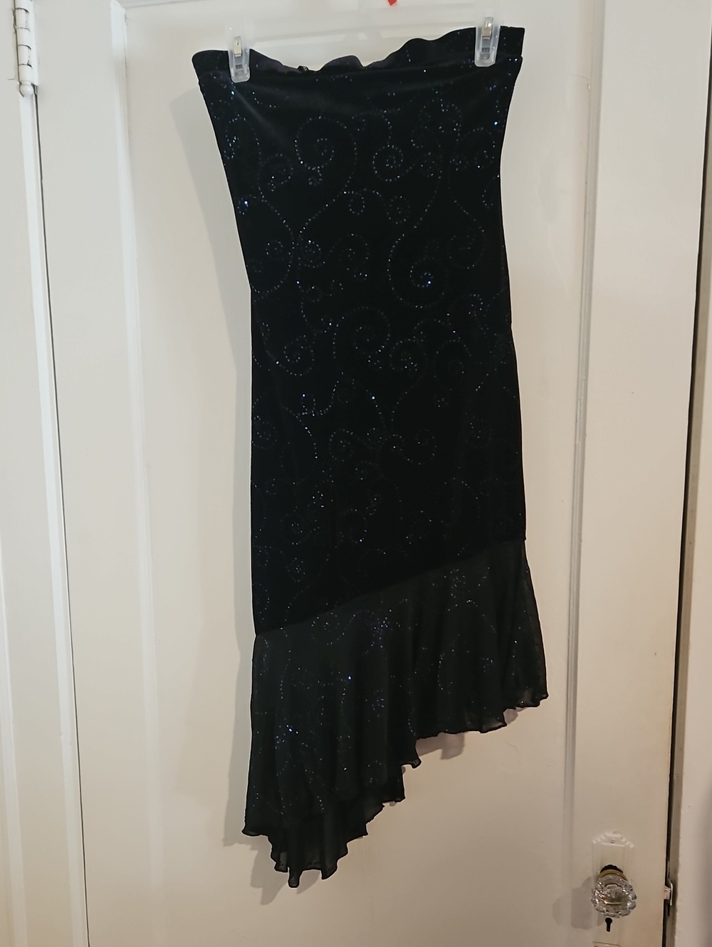 City Triangles Black Strapless Asymmetric Ruffle Dress with Sparkle Size Small